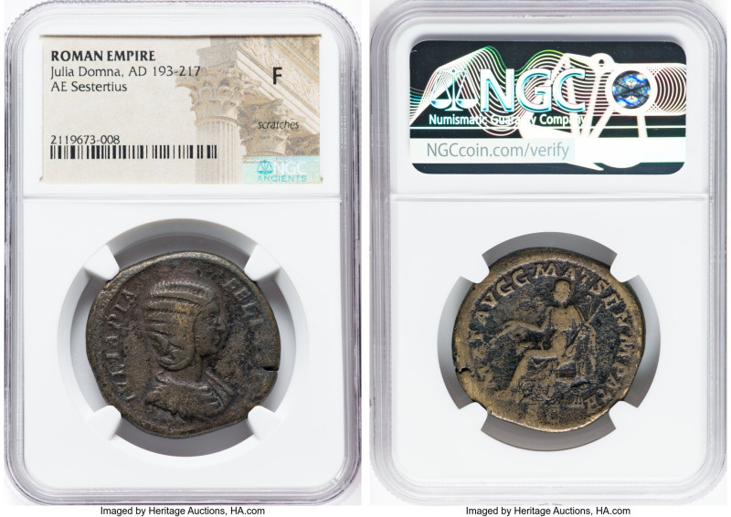 Julia Domna (AD 193-217). AE sestertius (32mm, 12h). NGC Fine, scratches. Rome, ...