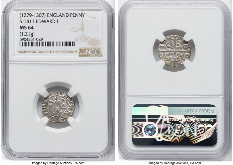 Edward I (1272-1307) Penny ND (1279-1307) MS64 NGC, London mint, S-1411. 1.21gm....