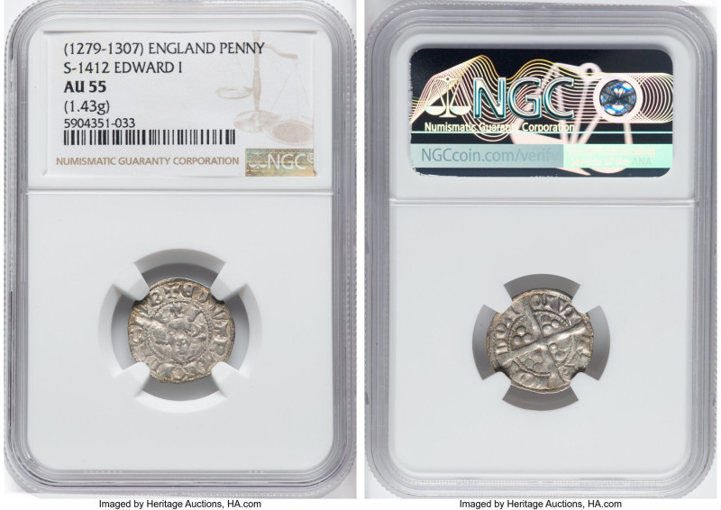 Edward I (1272-1307) Penny ND (1279-1307) AU55 NGC, London mint, S-1412. 1.43gm....