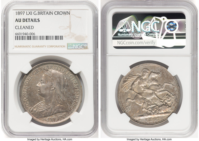 Victoria silver Crown 1897 AU Details (Cleaned) NGC, KM783, S-3937, LXI edge. HI...