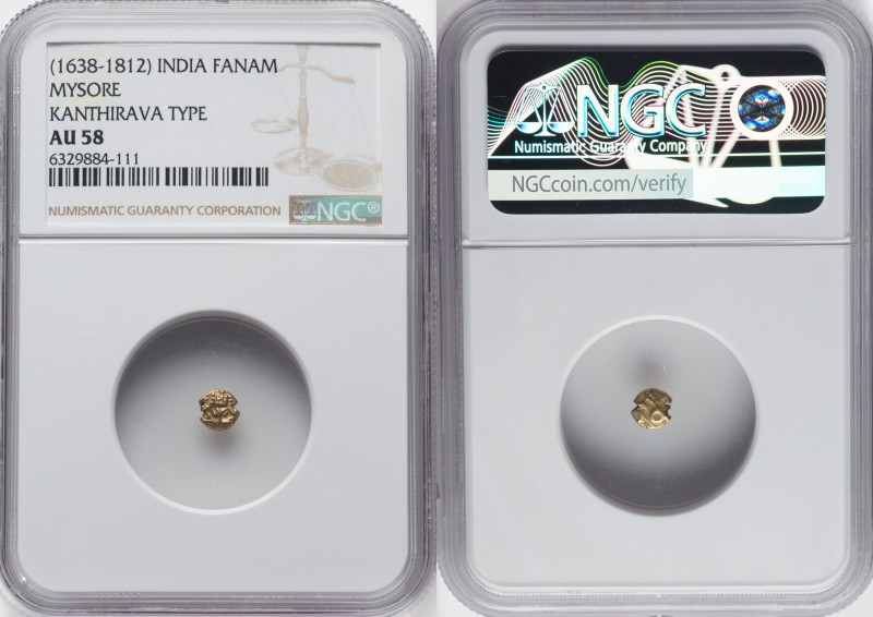 Mysore 10-Piece Lot of Certified gold Fanam ND (1638-1812) AU58 NGC, Fr-1338. Ka...