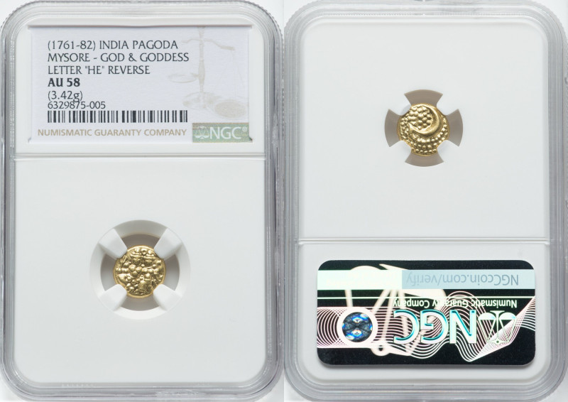 Mysore. Haidar Ali gold Pagoda ND (1761-1782) AU58 NGC, KM15, Fr-1346. 3.42gm. G...