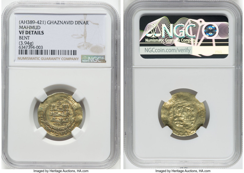 Ghaznavid. Mahmud gold Dinar ND (AH 389-421 / AD 999-1030) VF Details (Bent) NGC...