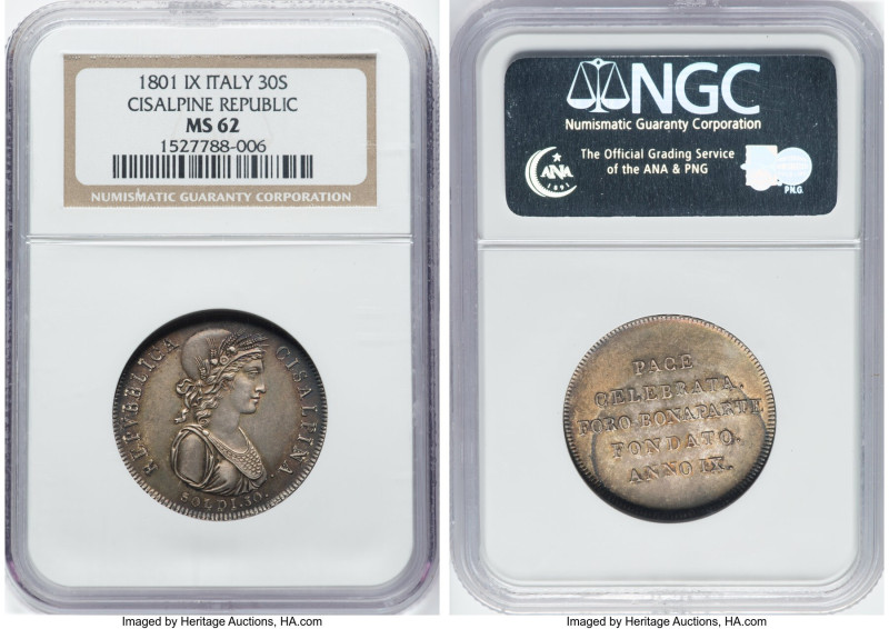 Cisalpine Republic. Revolutionary State 30 Soldi Anno IX (1801) MS62 NGC, Milan ...