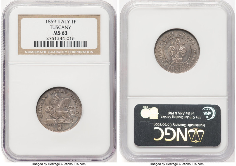 Tuscany. Provisional Government silver Fiorino 1859 MS63 NGC, KM-C79. The obvers...