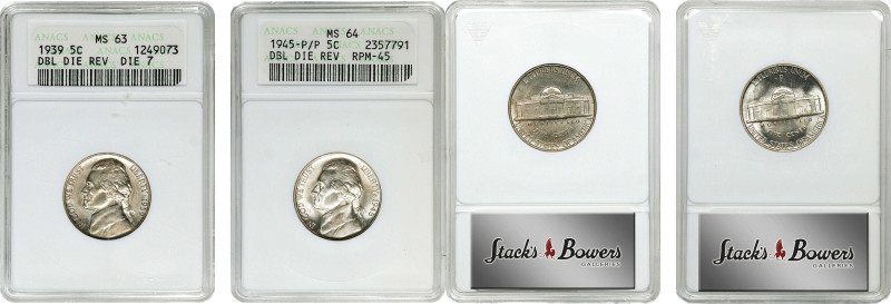 Lot of (2) Jefferson Nickel Varieties. (ANACS). OH.
Included are: 1939 Doubled ...