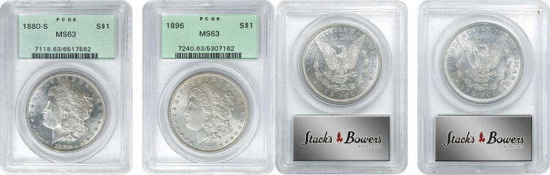 Lot of (2) 19th Century Morgan Silver Dollars. MS-63 (PCGS). OGH Generation 3.1....