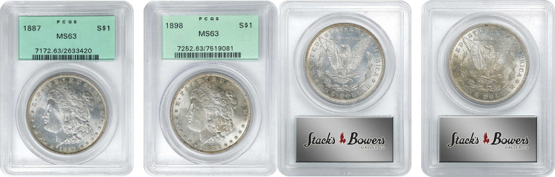 Lot of (2) 19th Century Morgan Silver Dollars. MS-63 (PCGS). OGH Generation 3.1....