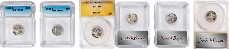 Lot of (3) Certified Middle Date Mercury Dimes.
Included are: 1918-S MS-61 (ICG...