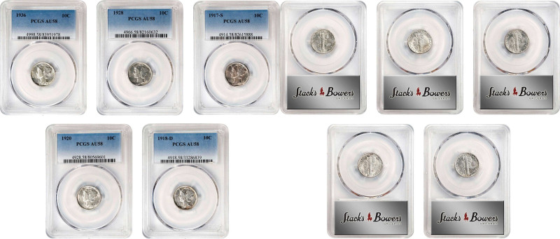 Lot of (5) Early and Middle Date Mercury Dimes. AU-58 (PCGS).
Included are: 191...