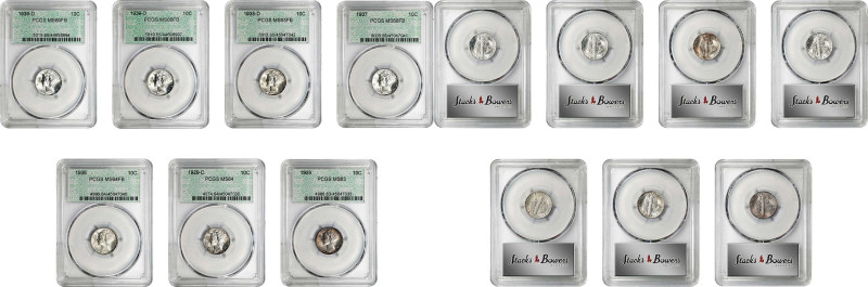 Lot of (7) Middle Date Mercury Dimes. (PCGS). Retro Doily Holder.
Included are:...