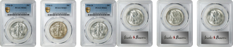 Lot of (2) 1946-Dated Walking Liberty Half Dollars. MS-64 (PCGS).
Included are:...