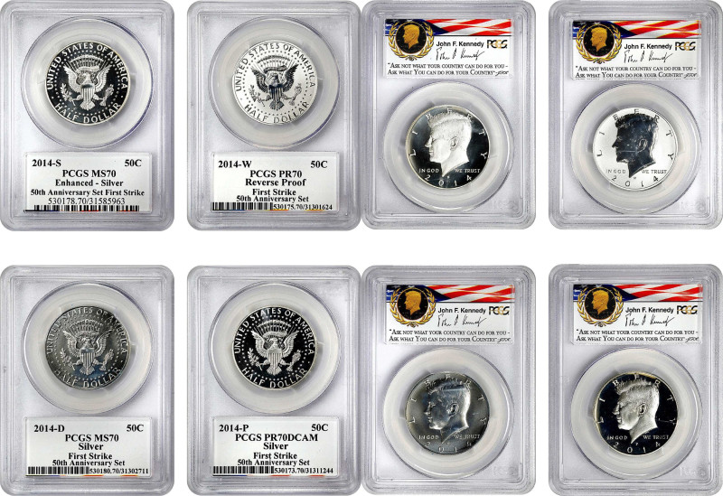 Complete 2014-Dated Kennedy Half Dollar 50th Anniversary Set. High Relief. Silve...