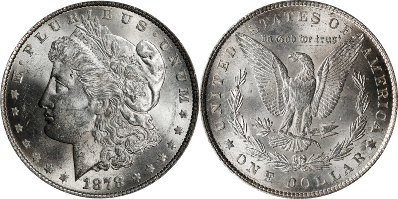 1878 Morgan Silver Dollar. 7 Tailfeathers. Reverse of 1879. MS-62 (PCGS).
PCGS#...