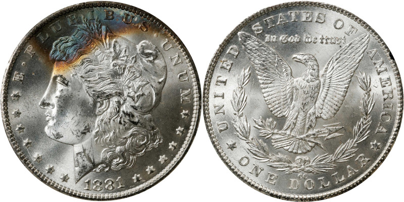 1881-CC GSA Morgan Silver Dollar. MS-63 (NGC).
The original box and card are no...