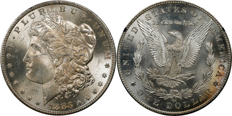 1883-CC GSA Morgan Silver Dollar. MS-63 (NGC).
The original box and card are no...