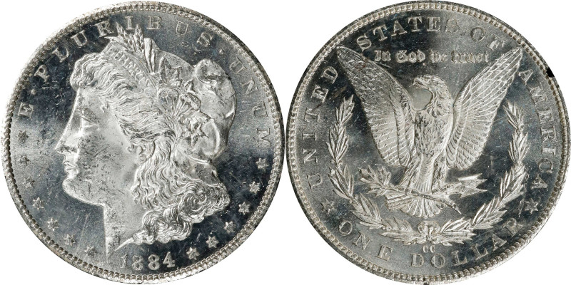 1884-CC GSA Morgan Silver Dollar. Mint State (Uncertified).
The original box an...