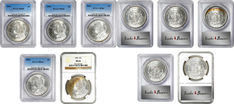 Lot of (5) Certified 1896 Morgan Silver Dollars. MS-66.
Included are: (4) PCGS;...