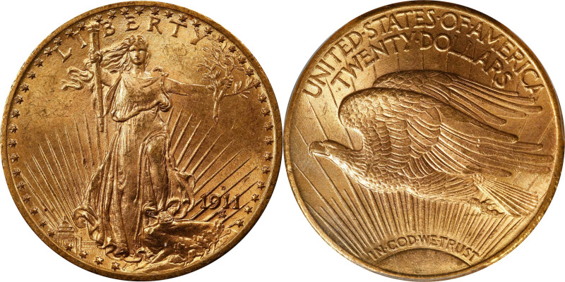 1911-D/D Saint-Gaudens Double Eagle. FS-501. Repunched Mintmark. MS-64+ (PCGS)....