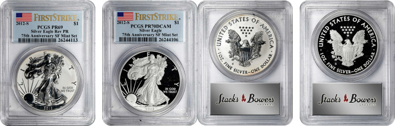 Complete 2012-S San Francisco Mint 75th Anniversary Silver Eagle Set. First Stri...