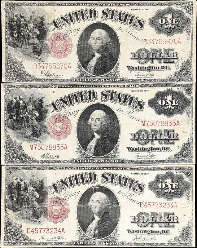 Lot of (3) Fr. 36, 38 & 39. 1917 $1 Legal Tender Notes. Fine to Very Fine.
A tr...