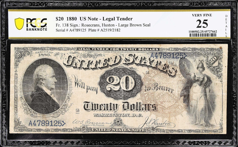 Fr. 138. 1880 $20 Legal Tender Note. PCGS Banknote Very Fine 25 Details. Interna...