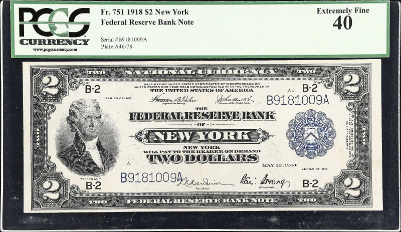 Fr. 751. 1918 $2 Federal Reserve Bank Note. New York. PCGS Currency Extremely Fi...