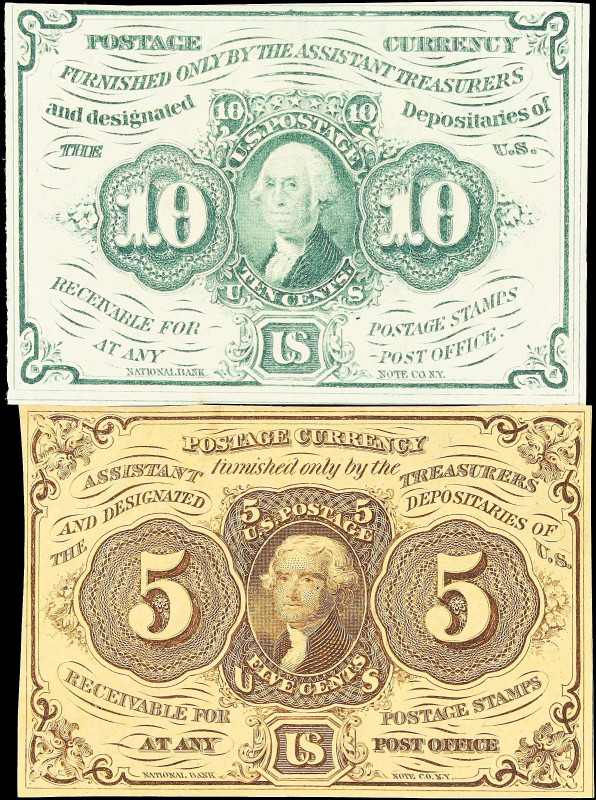 Lot of (2) Fr. 1230 & 1242. 5 & 10 Cents. First Issue. About Uncirculated.
From...