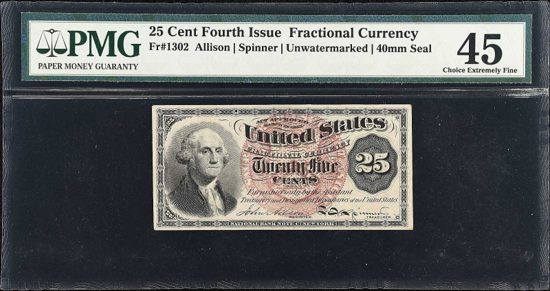 Fr. 1302. 25 Cents. Fourth Issue. PMG Choice Extremely Fine 45.
PMG comments "P...