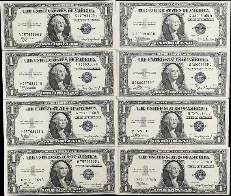 Lot of (8) Fr. 1608 & 1612. 1935A & 1935C $1 Silver Certificates. Uncirculated....