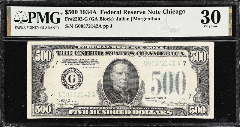 Fr. 2202-G. 1934A $500 Federal Reserve Note. Chicago. PMG Very Fine 30.

Estim...