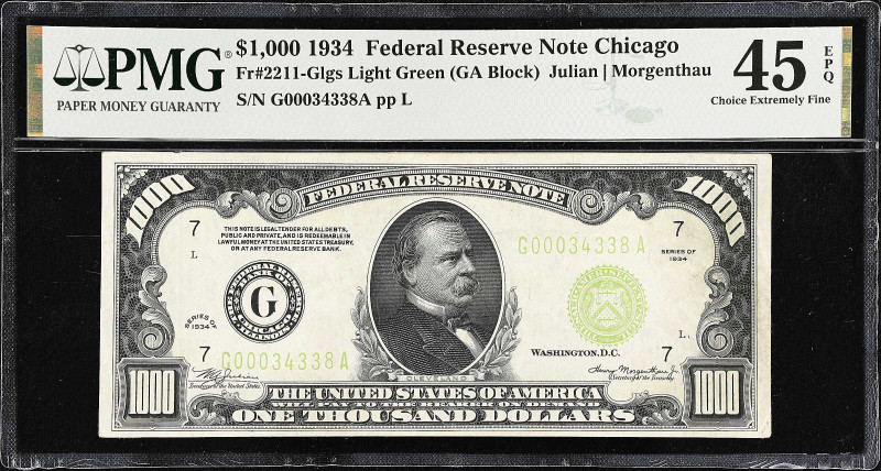 Fr. 2211-Glgs. 1934 Light Green Seal $1000 Federal Reserve Note. Chicago. PMG Ch...