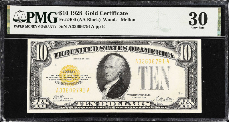 Fr. 2400. 1928 $10 Gold Certificate. PMG Very Fine 30.

Estimate: $175.00- $27...