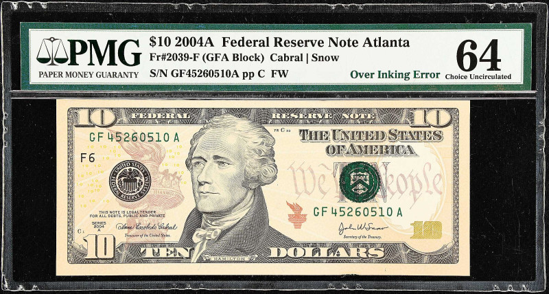 Lot of (3) Fr. 2039-F. 2004A $10 Federal Reserve Notes. Atlanta. PMG Choice Unci...