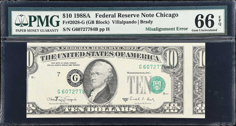 Fr. 2028-G. 1988A $10 Federal Reserve Note. Chicago. PMG Gem Uncirculated 66 EPQ...