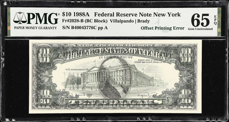 Fr. 2028-B. 1988A $10 Federal Reserve Note. New York. PMG Gem Uncirculated 65 EP...