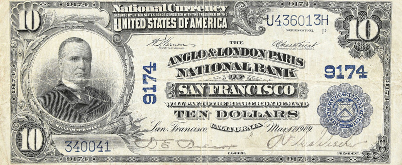 San Francisco, California. $10 1902 Plain Back. Fr. 626. The Anglo & London Pari...