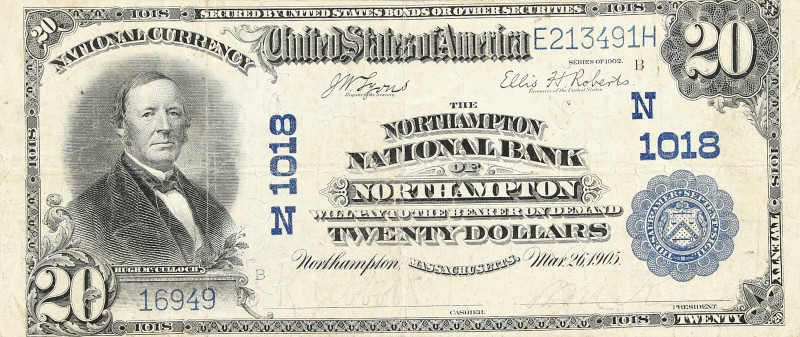 Northampton, Massachusetts. $20 1902 Plain Back. Fr. 650. The Northampton NB. Ch...