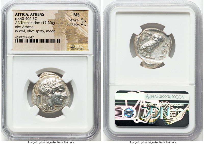 ATTICA. Athens. Ca. 440-404 BC. AR tetradrachm (25mm, 17.20 gm, 6h). NGC MS 5/5 ...