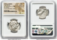 ATTICA. Athens. Ca. 440-404 BC. AR tetradrachm (25mm, 17.28 gm, 6h). NGC MS 5/5 - 4/5. Mid-mass coinage issue. Head of Athena right, wearing earring, ...