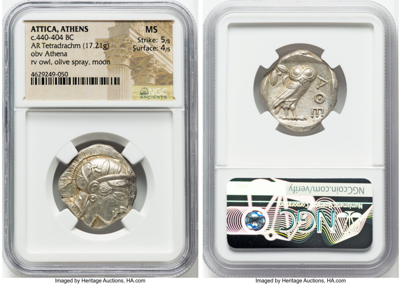 ATTICA. Athens. Ca. 440-404 BC. AR tetradrachm (25mm, 17.21 gm, 7h). NGC MS 5/5 ...