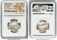 ATTICA. Athens. Ca. 440-404 BC. AR tetradrachm (25mm, 17.21 gm, 1h). NGC MS 4/5 - 5/5. Mid-mass coinage issue. Head of Athena right, wearing earring, ...