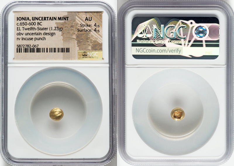 IONIA. Uncertain mint. Ca. 650-600 BC. EL 1/12 stater or hemihecte (7mm, 1.23 gm...
