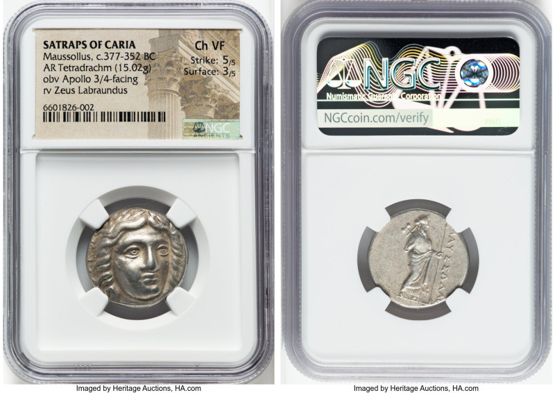 CARIAN SATRAPS. Maussollus (ca. 377-352 BC). AR tetradrachm (22mm, 15.02 gm, 1h)...