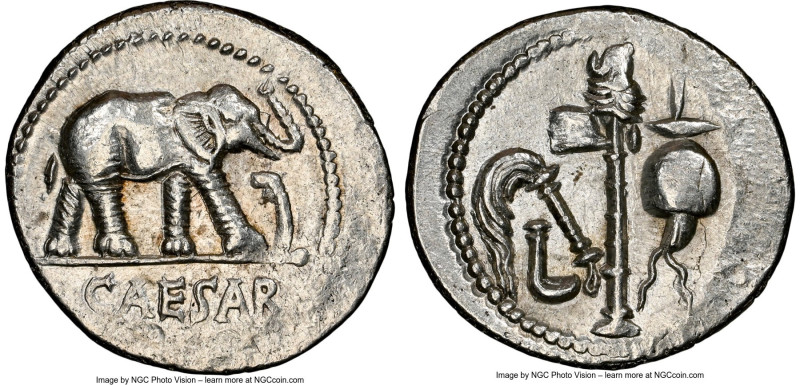Julius Caesar, as Dictator (49-44 BC). AR denarius (19mm, 3.64 gm, 5h). NGC Choi...