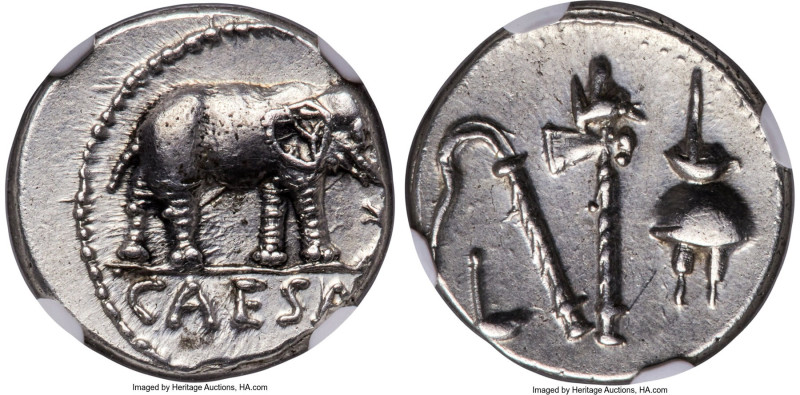Julius Caesar, as Dictator (49-44 BC). AR denarius (17mm, 3.93 gm, 11h). NGC Cho...