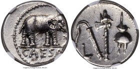 Julius Caesar, as Dictator (49-44 BC). AR denarius (17mm, 3.93 gm, 11h). NGC Choice XF 3/5 - 3/5. Military mint traveling with Caesar in northern Ital...