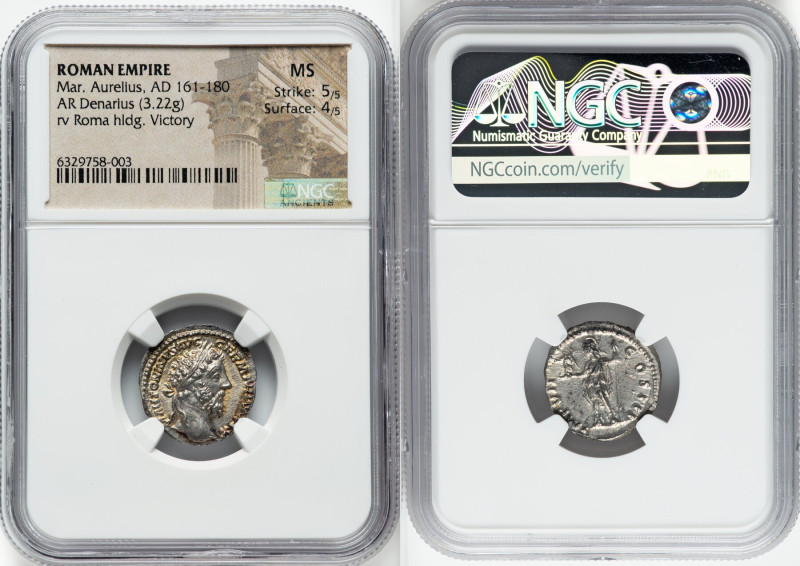 Marcus Aurelius, as Augustus (AD 161-180). AR denarius (18mm, 3.22 gm, 11h). NGC...