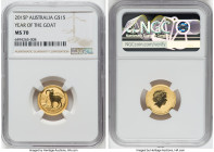 Elizabeth II gold "Year of the Goat" 15 Dollars 2015-P MS70 NGC, Perth mint. Lunar series. HID09801242017 © 2022 Heritage Auctions | All Rights Reserv...