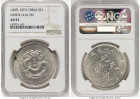 Hupeh. Kuang-hsü Dollar ND (1895-1907) AU55 NGC, Wuchang mint, KM-Y127.1, L&M-182. Broken English letters in legend variety. Showcasing bold and brigh...